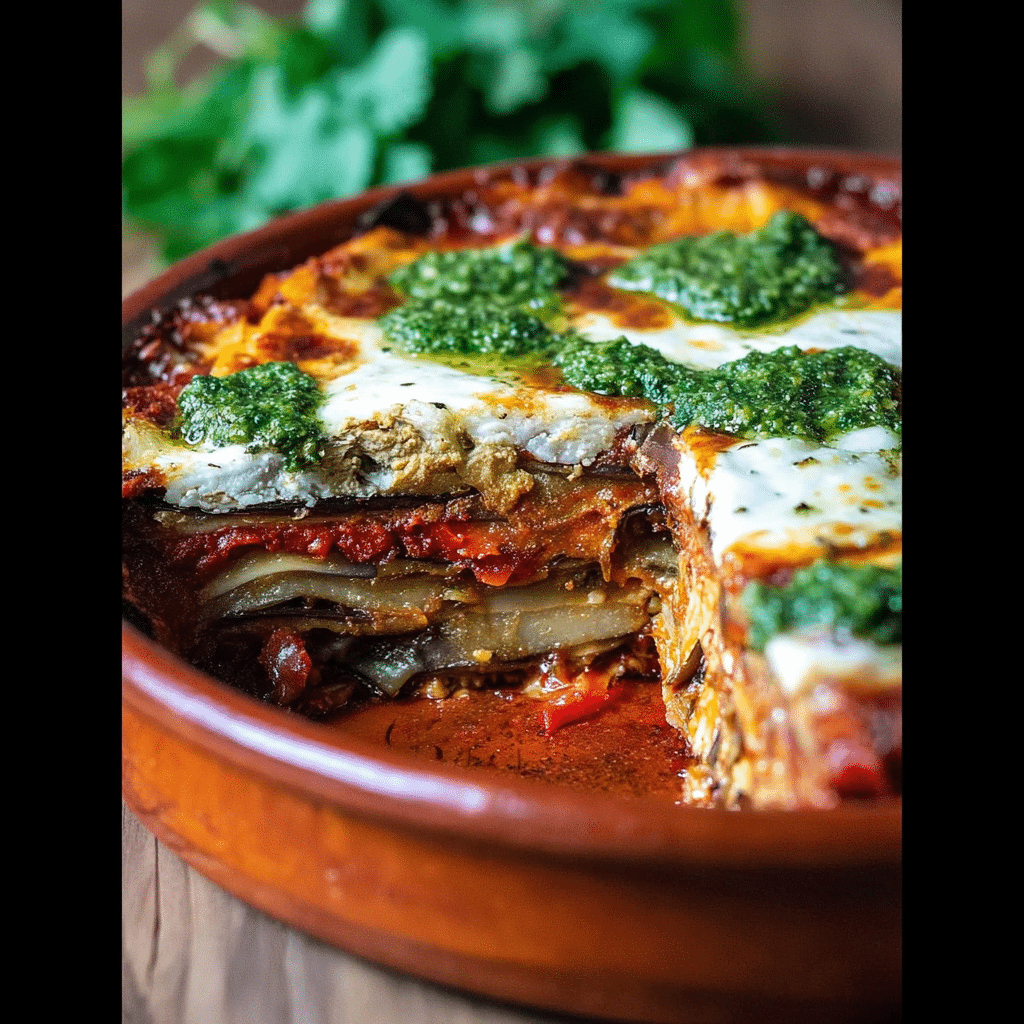 Eggplant Lasagna with Arugula Pesto
