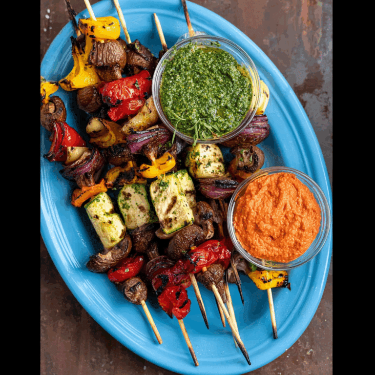 Grilled Veggie Skewers with Herb Sauce