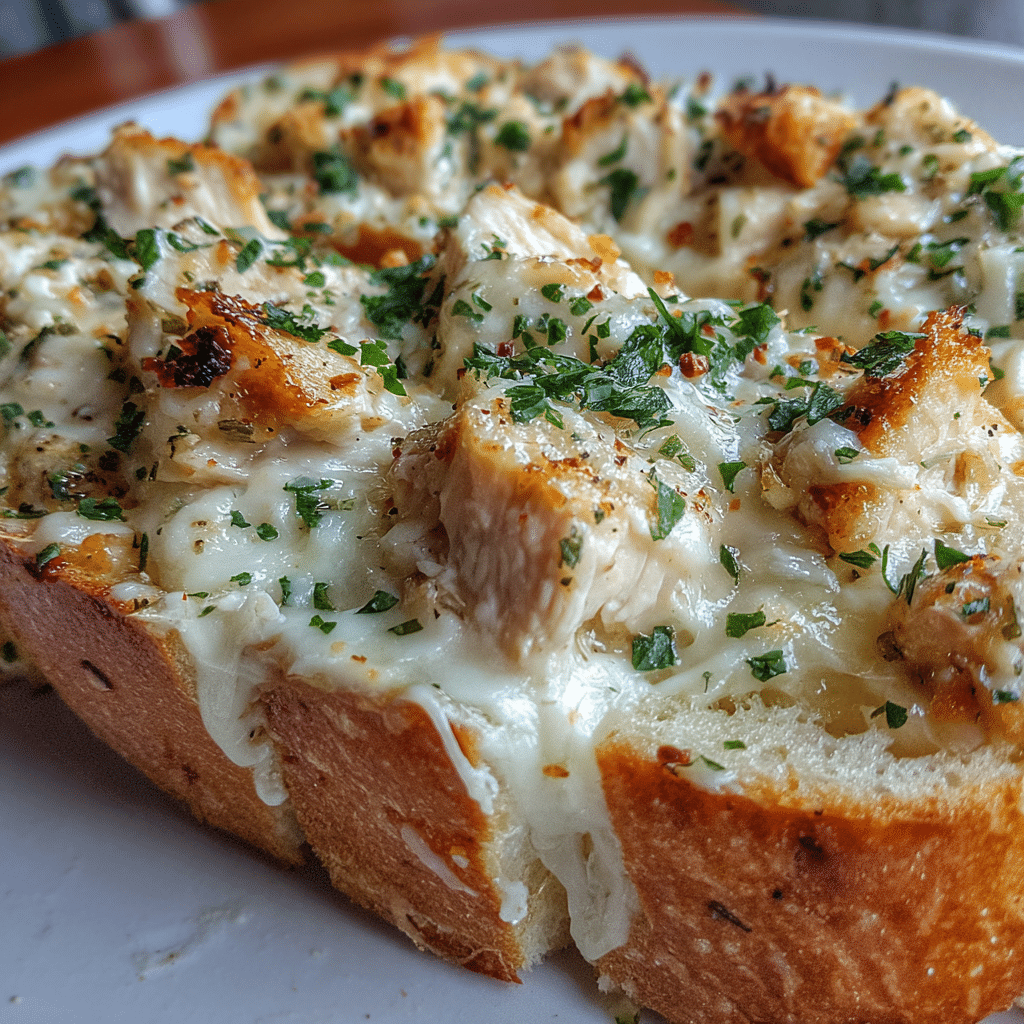 Cheesy Chicken Alfredo Garlic Bread